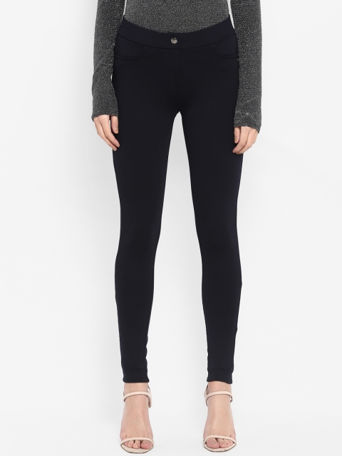 

FOSH Women Navy Blue Solid Skinny-Fit Treggings