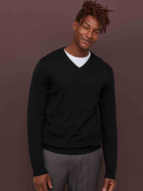 

H&M Men Black V-Neck Cotton Jumper