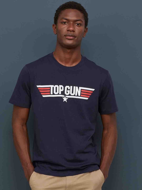 

H&M Men Navy Blue & White Printed T-shirt