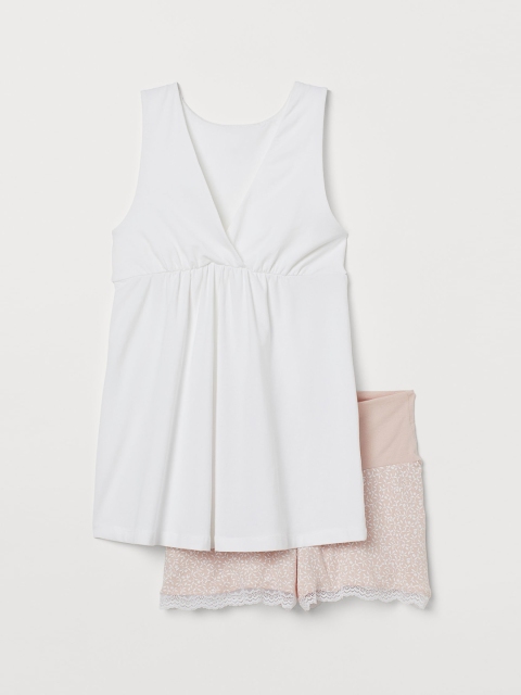 

H&M Women White & Pink MAMA Cotton Sustainable Lounge Pants