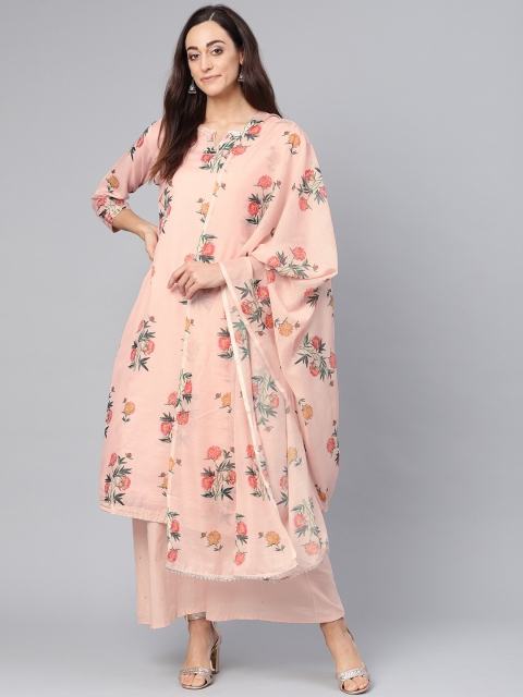 

Ishin Women Pink & Green Printed Kurta with Palazzos & Dupatta