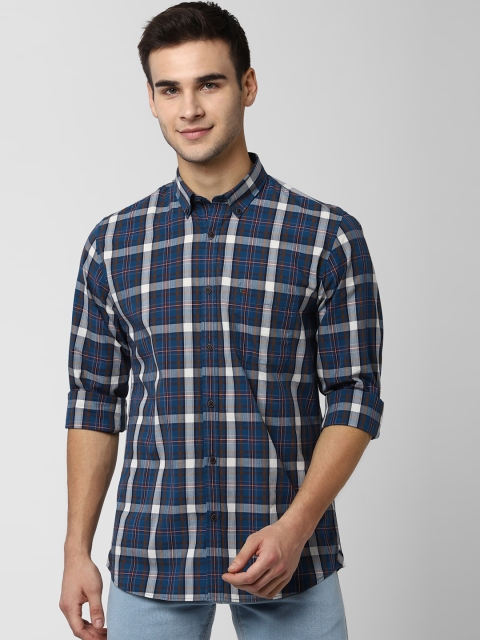 

Peter England Casuals Men Blue & White Slim Fit Checked Casual Shirt