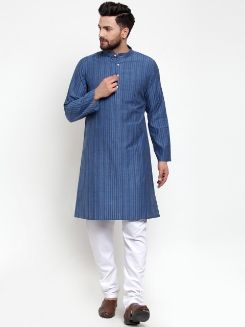 

NEUDIS Men Blue Striped Kurta with Churidar