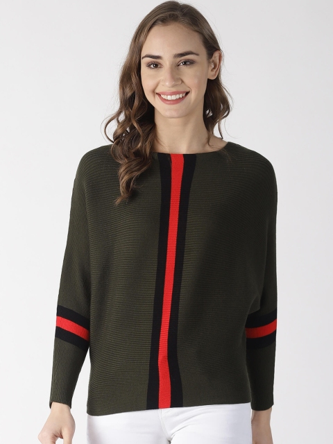 

Blue Saint Women Olive Brown & Red Striped Pullover Sweater
