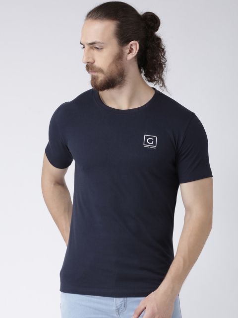 

GRIFFEL Men Navy Blue Solid Round Neck T-shirt