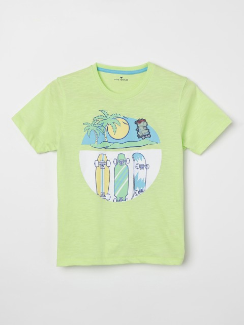 

Fame Forever by Lifestyle Boys Green Printed Round Neck T-shirt