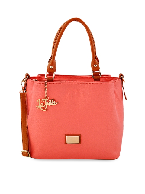 

LaFille Peach-Coloured Solid Handheld Bag