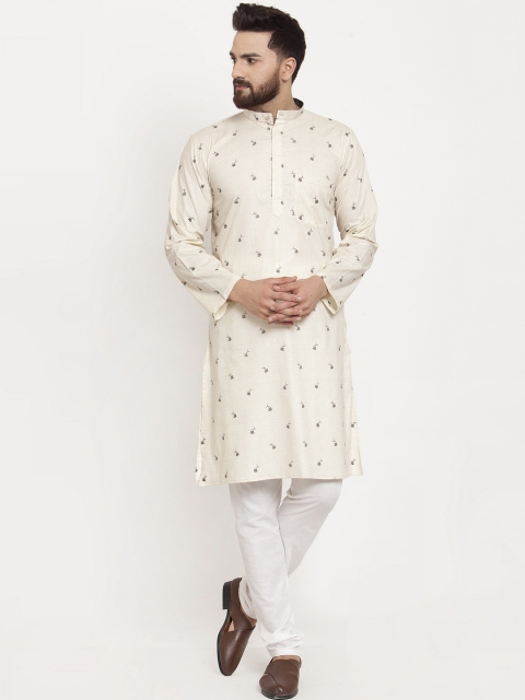 

KLOTTHE Men Cream-Coloured Printed Straight Kurta