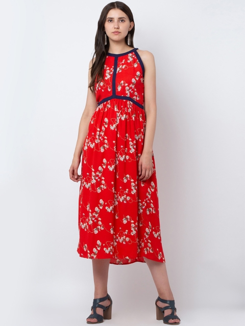 

DODO & MOA Women Red Printed Fit and Flare Dress