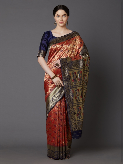 

Mitera Red & Gold-Toned Silk Blend Woven Design Banarasi Saree