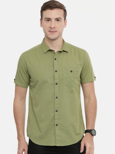 

IMYOUNG Men Olive Green Slim Fit Solid Casual Shirt