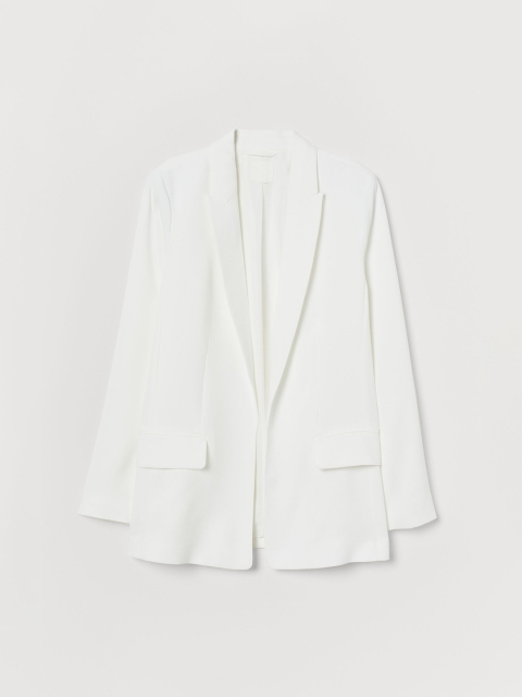 

H&M Women White Solid Long Jacket