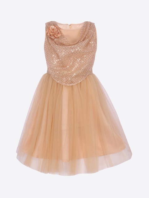 

CUTECUMBER Girls Gold-Coloured Embellished Fit and Flare Dress