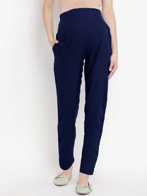 

Mine4Nine Women Navy Blue Relaxed Regular Fit Solid Maternity Regular Trousers
