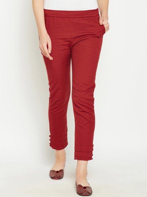 

Be Indi Women Red Regular Fit Solid Peg Trousers
