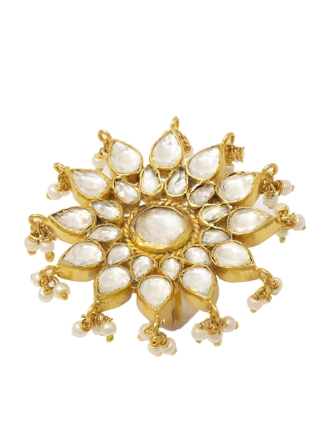 

Unniyarcha Jewellery Pure 92.5 Gold-Plated Stone-Studded Silver Adjustable Ring