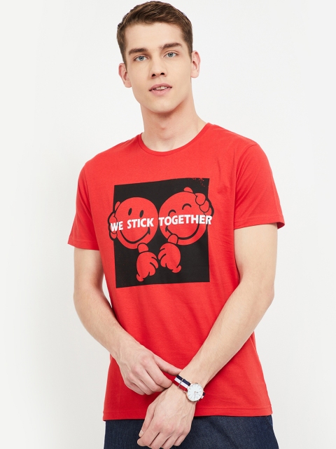 

Smiley World Men Red Printed Round Neck T-shirt