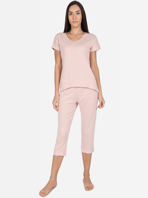 

Nick&Jess Women Pink & White Striped Night suit
