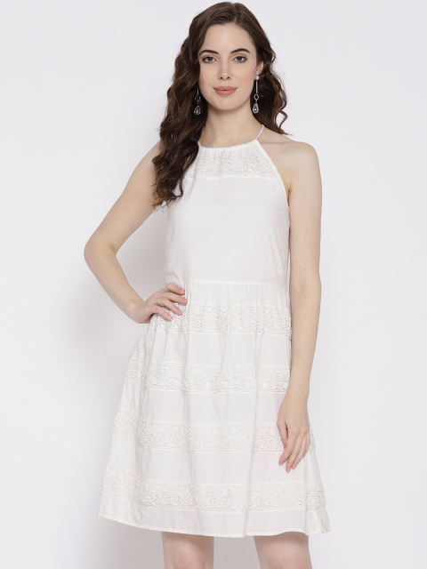 

DODO & MOA Women Off-White Solid Fit and Flare Dress