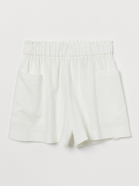 

H&M Women White Linen-Blend Shorts High Waist