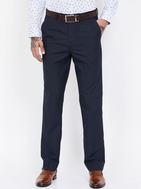 

CODE by Lifestyle Men Navy Blue Regular Fit Solid Formal Trousers