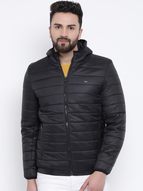 

Richlook Men Black Solid Lightweight Padded Hooded Jacket