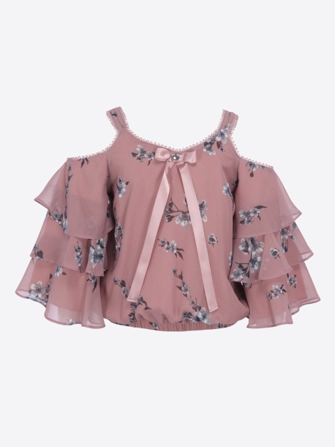 

CUTECUMBER Girls Pink & Grey Printed Blouson Top