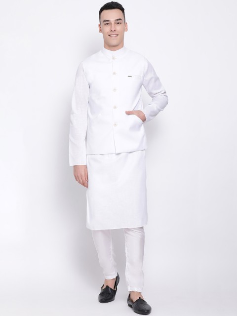 

DEVOILER Men White Solid Kurta with Pyjamas & Nehru Jacket