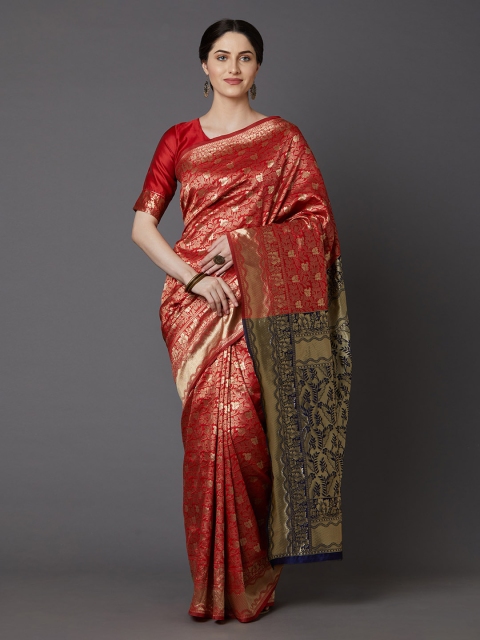 

Mitera Red & Gold-Toned Silk Blend Woven Design Banarasi Saree