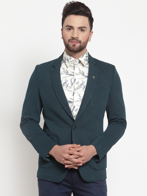 

LUXURAZI Men Green Solid Single-Breasted Casual Blazer