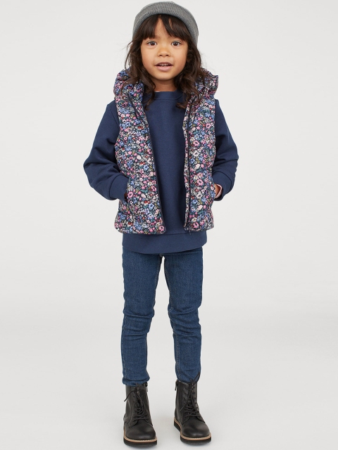 

H&M Girls Blue & Pink Padded Gilet With A Hood