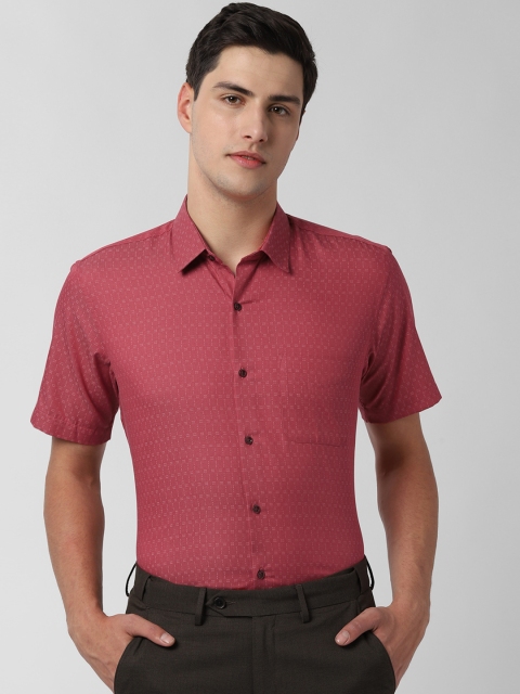 Peter England Men Red Regular Fit Printed Formal Shirt