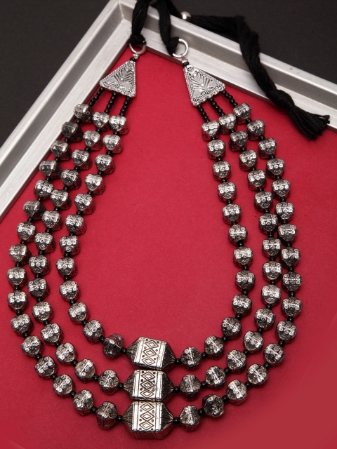 

Infuzze Oxidized Silver-Toned & Black Brass-Plated Layered Necklace
