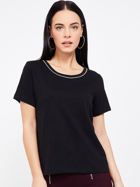 

Bossini Women Black Solid Pure Cotton Top