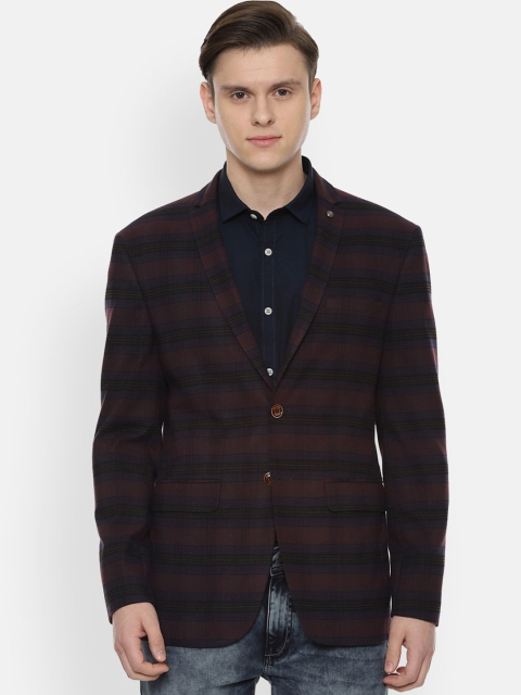 

Allen Solly Men Maroon & Black Checked Single-Breasted Casual Blazer