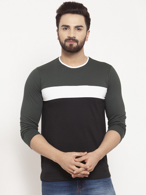 

Kalt Men Green & Black Colourblocked Round Neck T-shirt