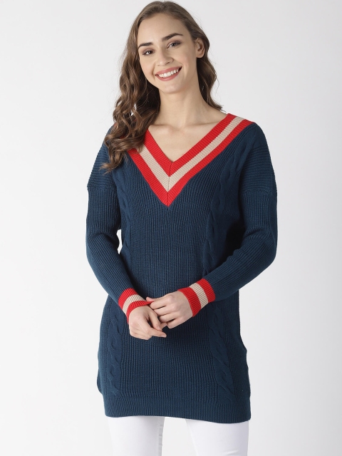 

Blue Saint Women Navy Blue & Red Solid Pullover Sweater