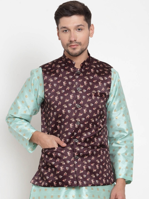 

KLOTTHE Men Brown Printed Satin Nehru Jacket
