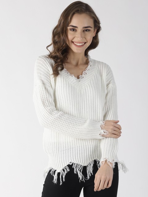 

Blue Saint Women White Self Design Pullover Sweater