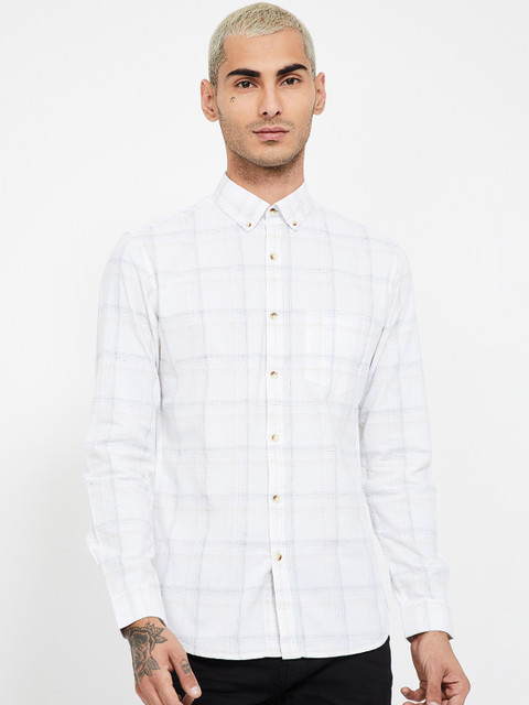 

CODE by Lifestyle Men White & Grey Slim Fit Checked Casual Shirt