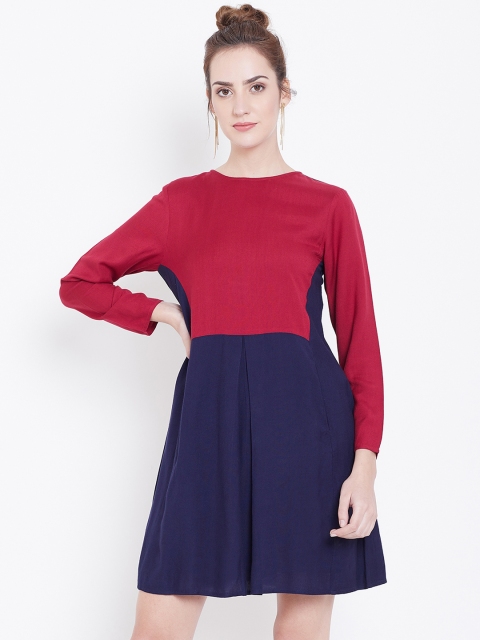 

DODO & MOA Women Red Colourblocked Fit and Flare Dress