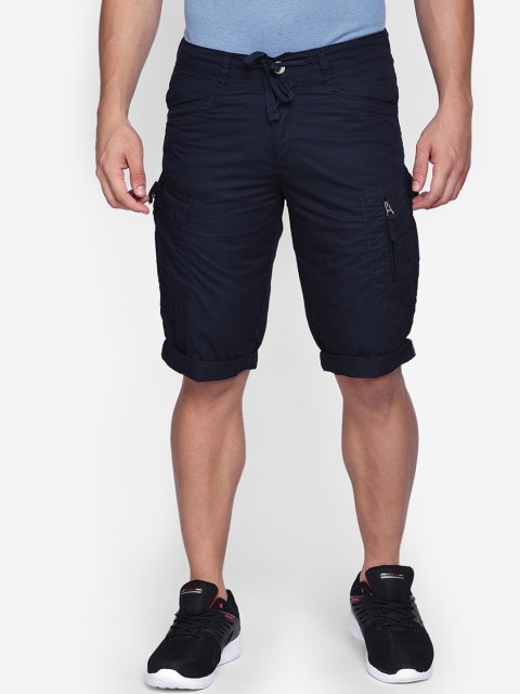 

beevee Men Navy Blue Solid Cargo Shorts