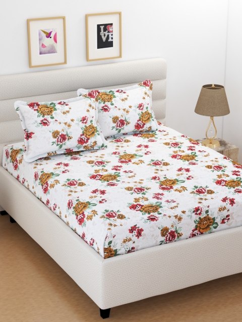

XtroMac White Floral 104 TC Polycotton 1 Queen Bedsheet with 2 Pillow Covers