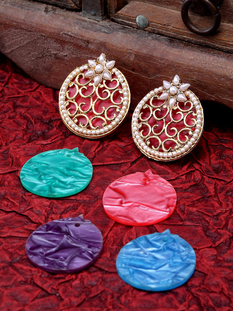 

DUGRISTYLE Multicoloured & Gold-Plated Handcrafted Circular Studs, Multi