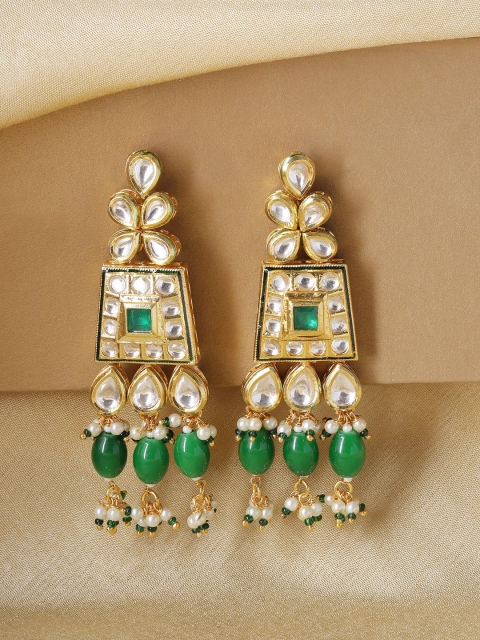 

Kairi Green & White Classic Gold Plated Handcrafted Drop Earrings