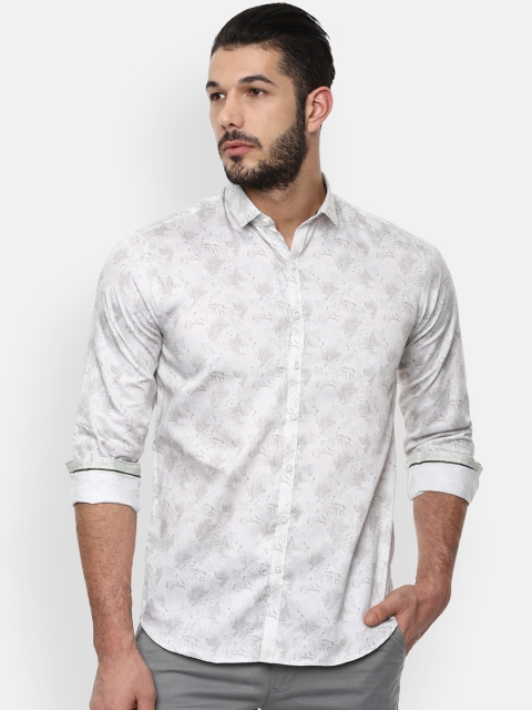 

V Dot Men White Slim Fit Printed Casual Shirt