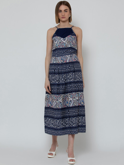 

DODO & MOA Women Navy Blue Printed Fit and Flare Dress