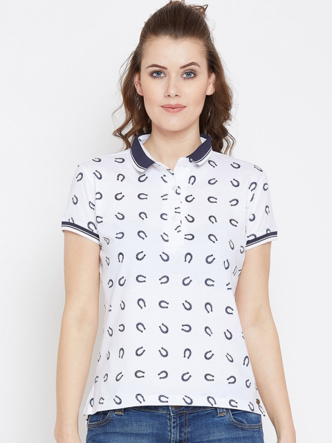 

JUMP USA Women White Printed Polo Collar T-shirt
