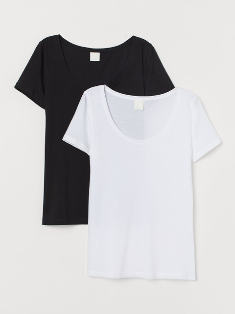 

H&M Women Black & White Solid 2-Pack Cotton Tops