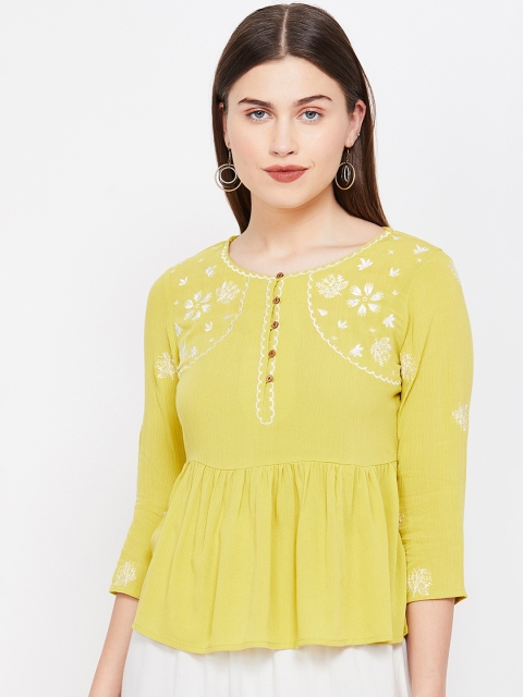

Colour Me by Melange Women Yellow Printed Peplum Top